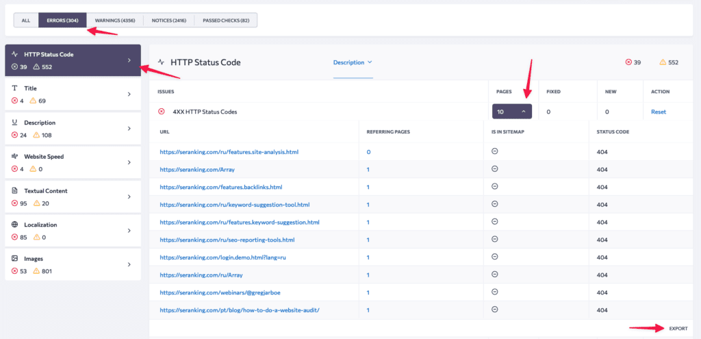 biggest amount of affected pages