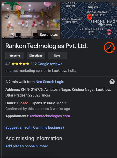 Google My business listing