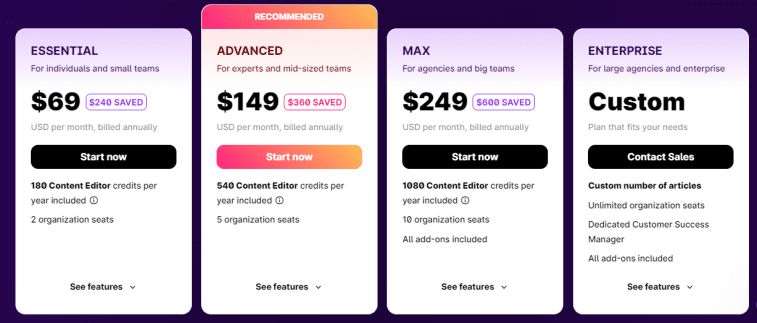 Surfer SEO Pricing Plans